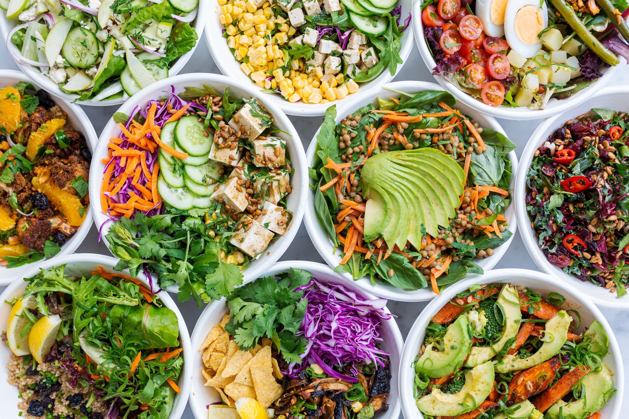 Assortment of colorful salads
