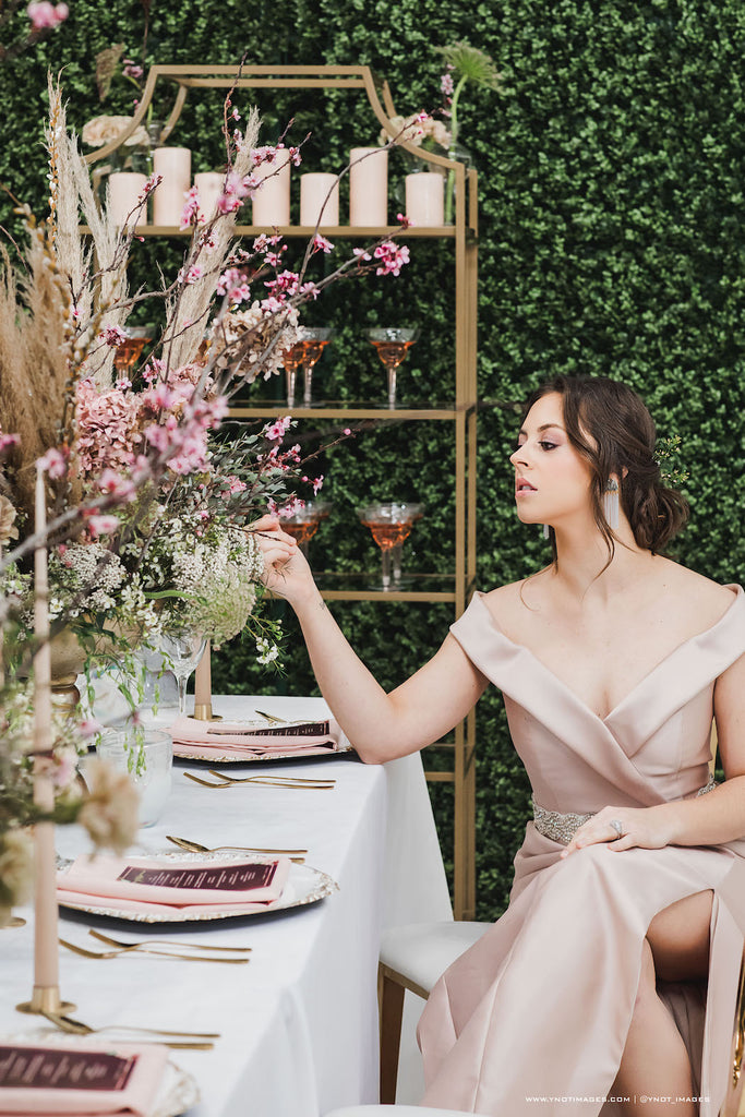 blush bridal style and tablescape