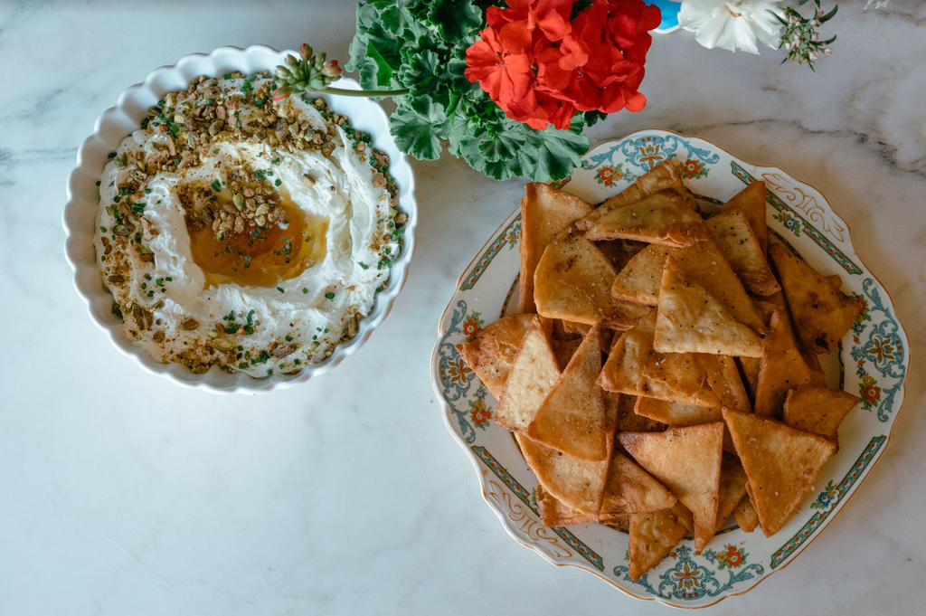 A Tranquil Spring Luncheon with Table & Thyme pita and labneh 