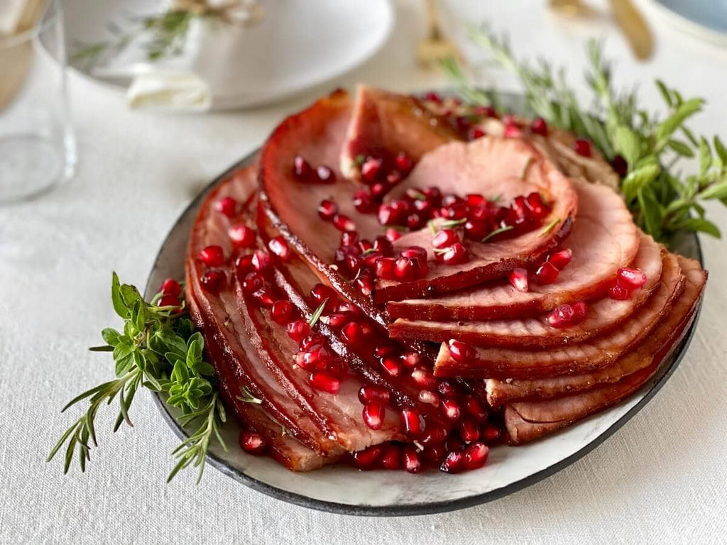 holiday ham with pomegranate brown sugar glaze