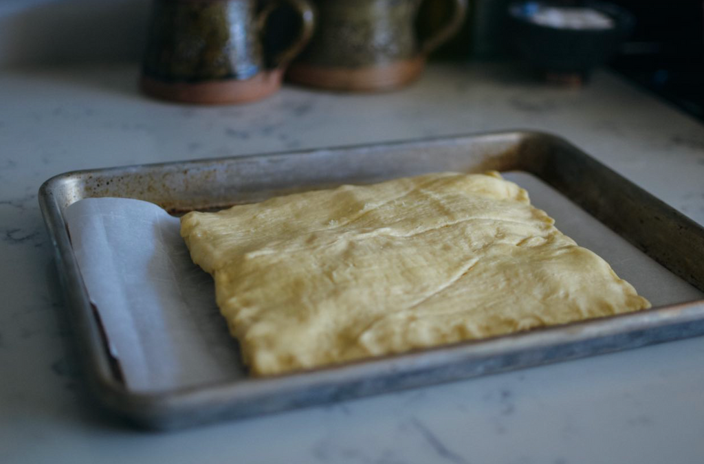 baked hame and swiss on honey butter crescent rolls dough sheet