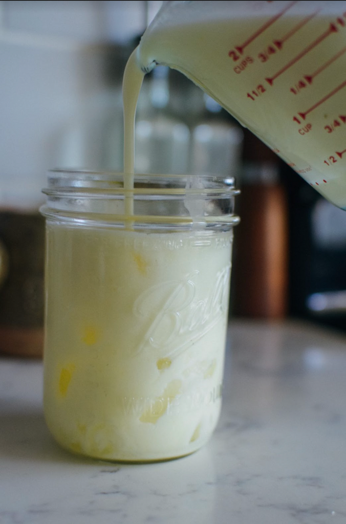 pouring creamy lemonade