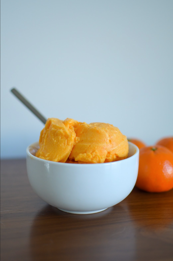vegan orange ice cream in bowl
